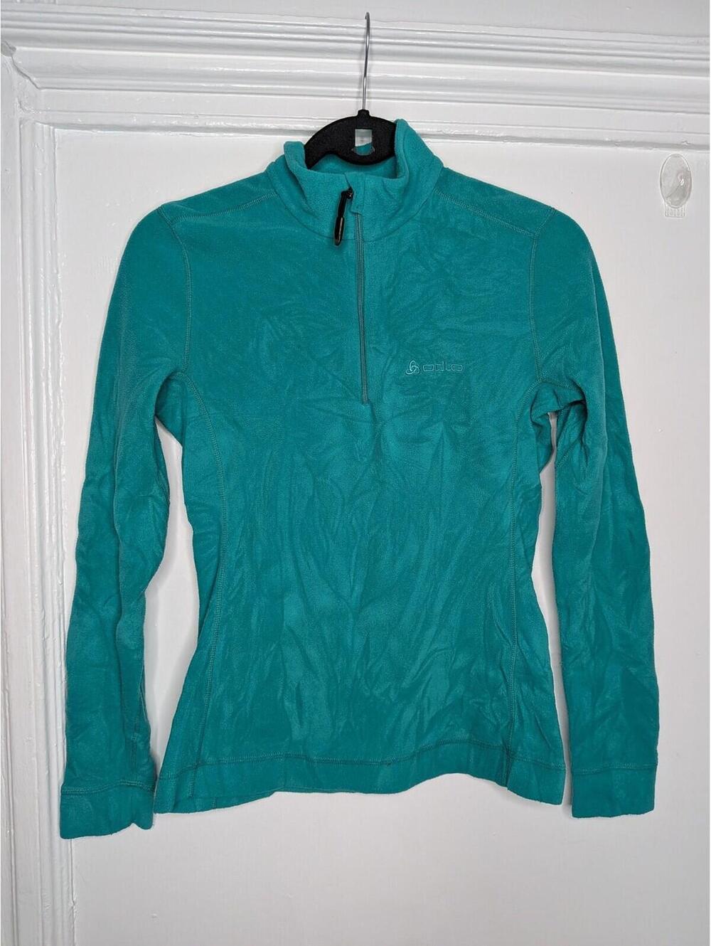 Odlo Fleece Pullover Womens Small Green 1/4 Zip Mock Neck Slim Fit Baselayer